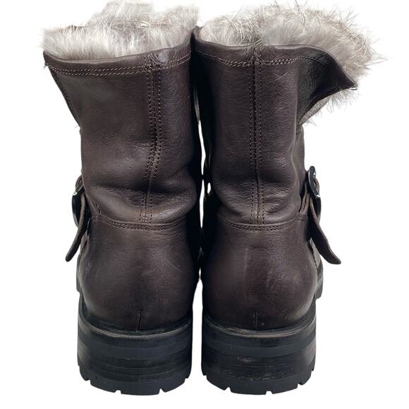Frye Women’s Natalie Brown Leather Fur Lined Engineer Boot Size US 7.5 - Picture 8 of 14